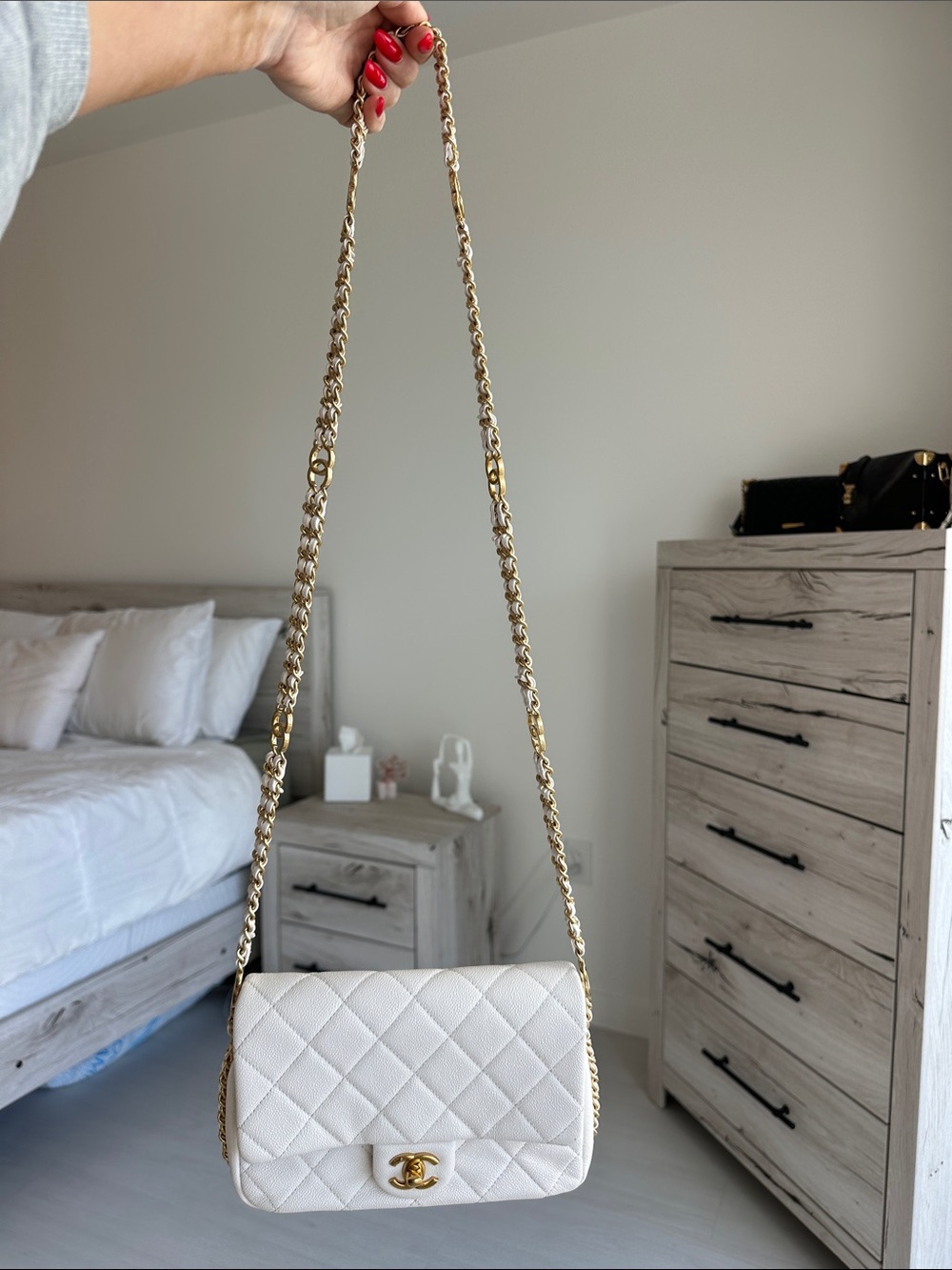 White Chanel Mini Gold Flap Bag - Picture 6 of 16